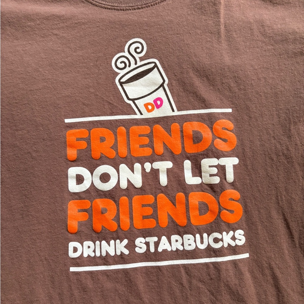 Funny Dunkin/ Starbucks Themed Gildan Brown Tee with Orange and White Print